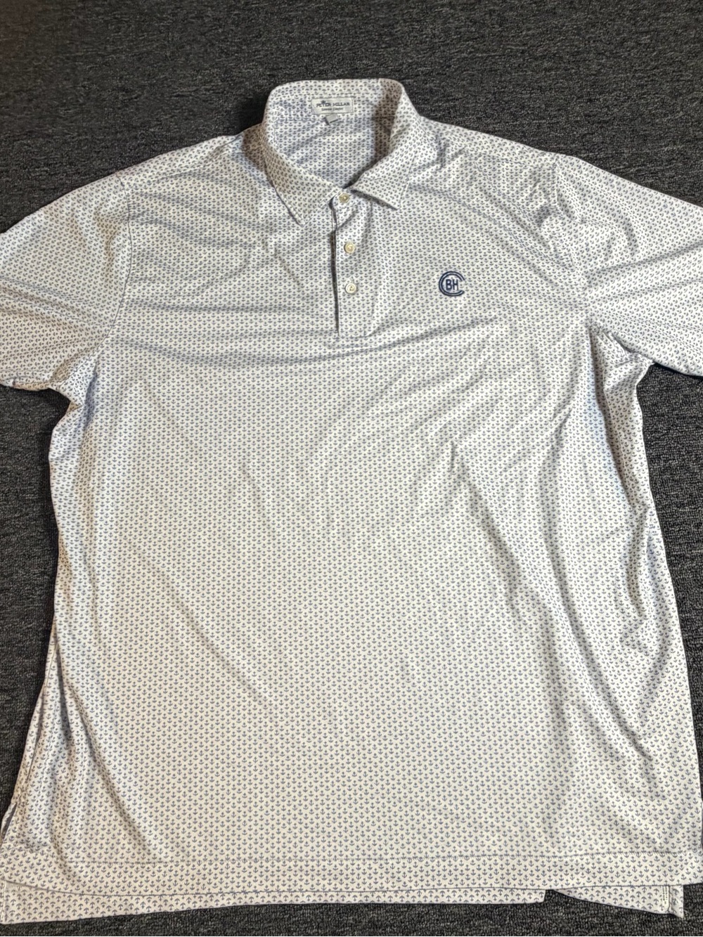 Peter Millar White Polo with Navy Logo and Micro Dot